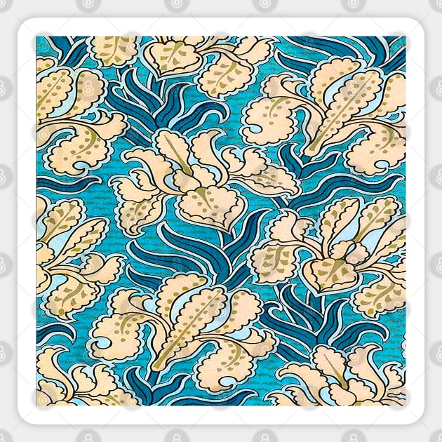 Relief design with stylized flowers vintage colorful print lilac blue Sticker by Marccelus